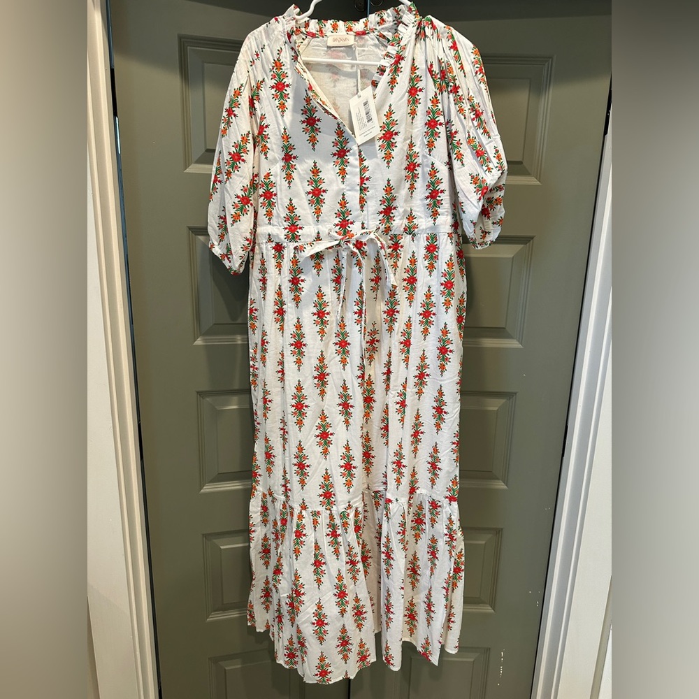 Tuckernuck Banjanan Betty Dress with Red and Green Floral Design